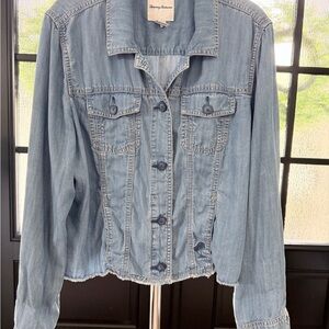 Tommy Bahama Chambray O’lei Cropped Frayed Hem Denim Jacket
